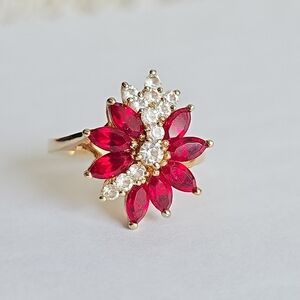 Vintage 14k Gold Electroplated With Pink and White Stones Ring